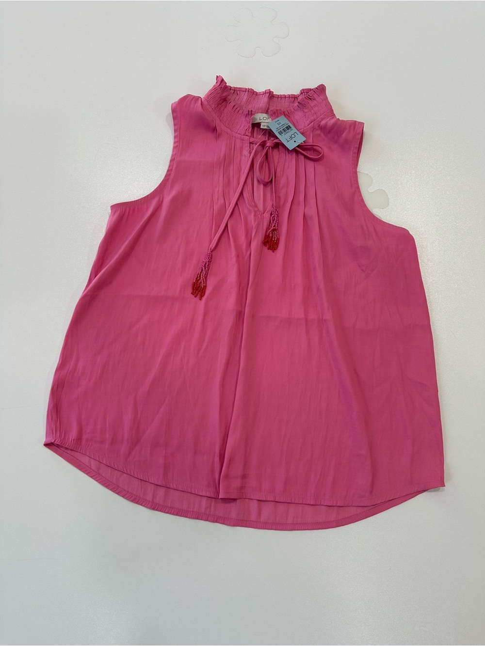 NWT LOFT pink sleeveless blouse ruched high neck Size XSP decorative ties